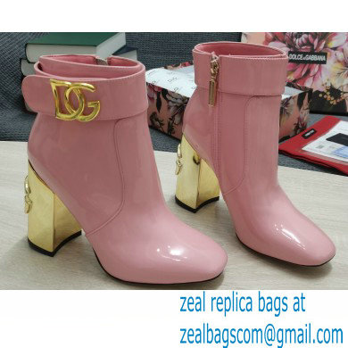 Dolce & Gabbana Heel 10.5cm Leather Ankle Boots Patent Pink with DG Karol Heel and Strap 2021